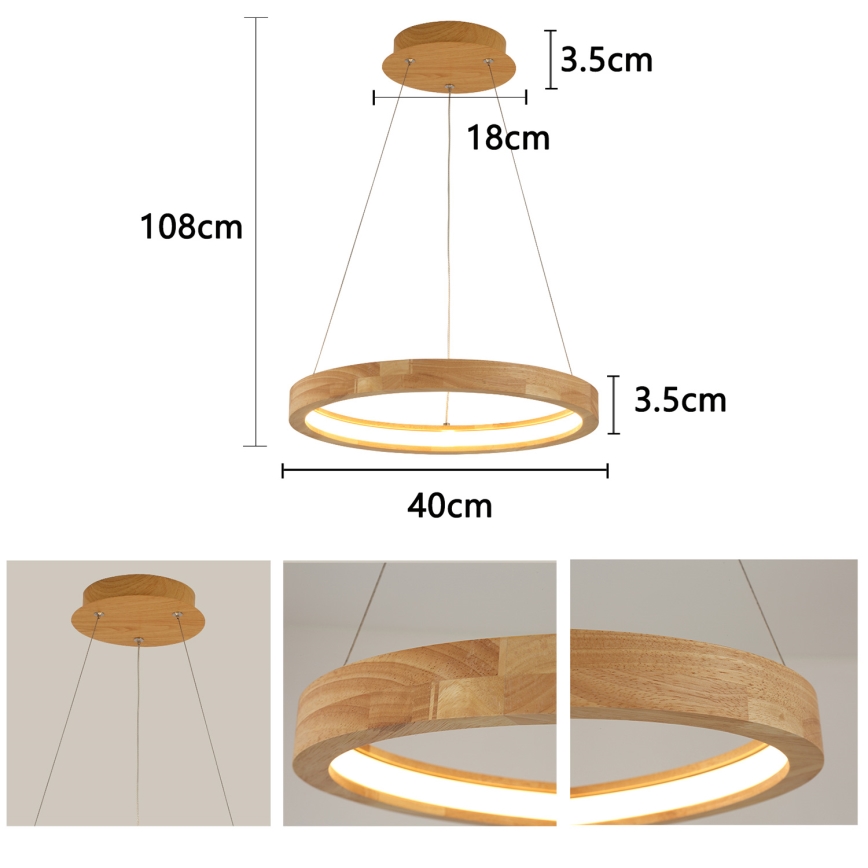 Brilagi - Suspension LED sur câble UMEA WOOD LED/30W/230V Ø 40 cm bois