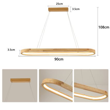 Brilagi - Suspension LED sur câble UMEA WOOD LED/40W/230V 90x22 cm en bois
