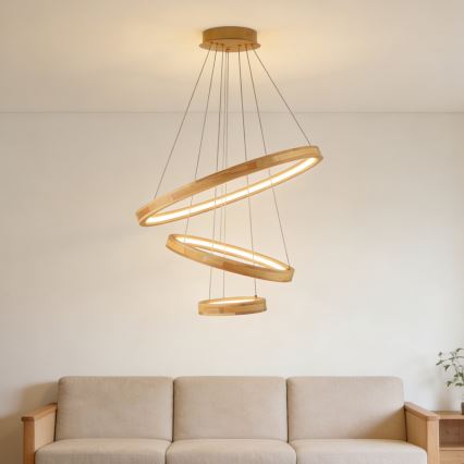 Brilagi - Suspension LED sur câble UMEA WOOD LED/45W/230V Ø 60 cm, bois d'hévéa