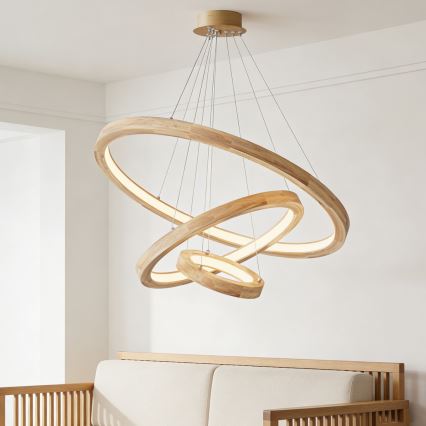 Brilagi - Suspension LED sur câble UMEA WOOD LED/45W/230V Ø 60 cm, bois d'hévéa