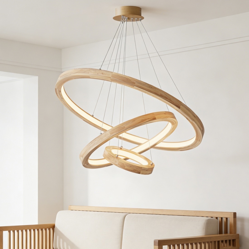 Brilagi - Suspension LED sur câble UMEA WOOD LED/45W/230V Ø 60 cm, bois d'hévéa