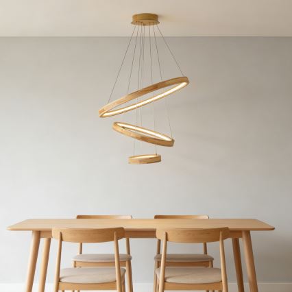 Brilagi - Suspension LED sur câble UMEA WOOD LED/45W/230V Ø 60 cm, bois d'hévéa