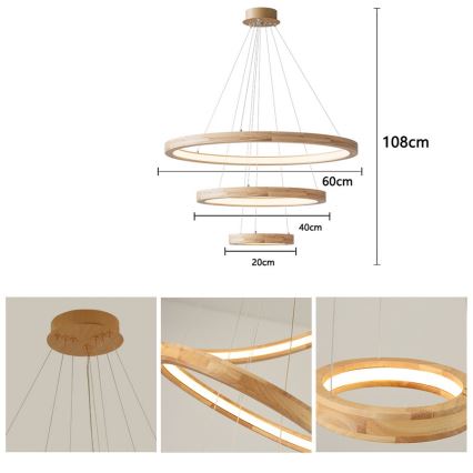 Brilagi - Suspension LED sur câble UMEA WOOD LED/45W/230V Ø 60 cm, bois d'hévéa