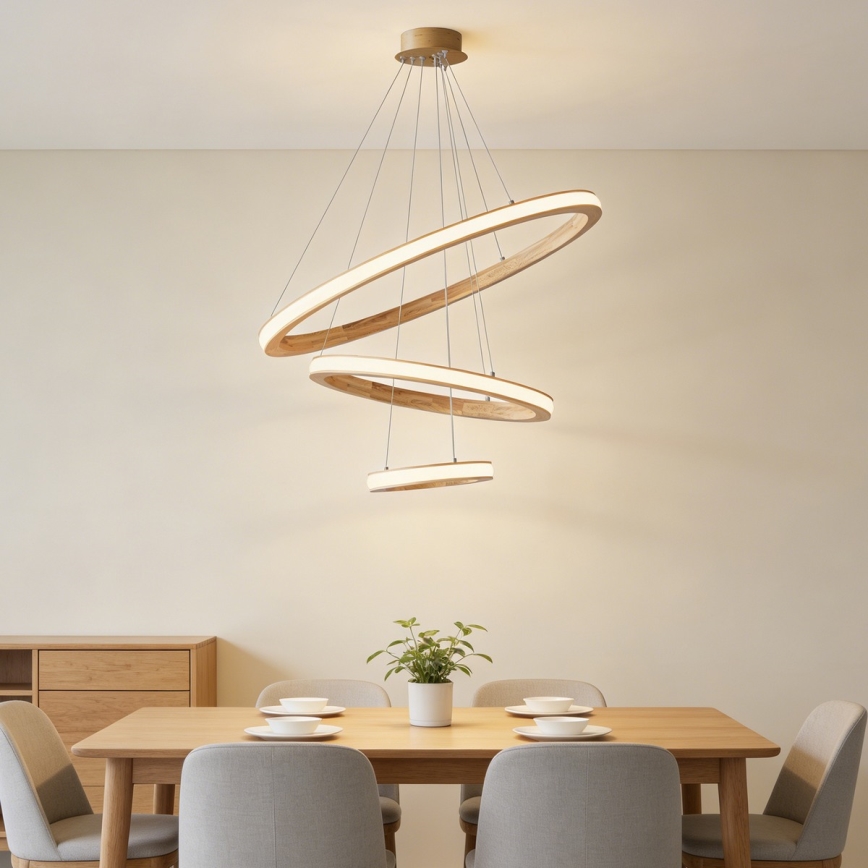 Brilagi - Suspension LED sur câble UMEA WOOD LED/45W/230V Ø 60 cm, en bois