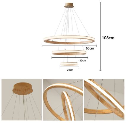 Brilagi - Suspension LED sur câble UMEA WOOD LED/45W/230V Ø 60 cm, en bois
