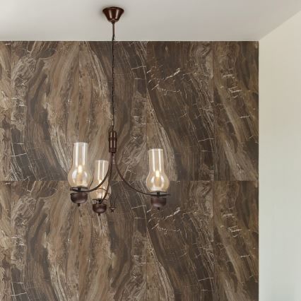 Brilagi - Suspension LED sur chaîne COTTAGE 3xE14/40W/230V hêtre/marron/beige fumé