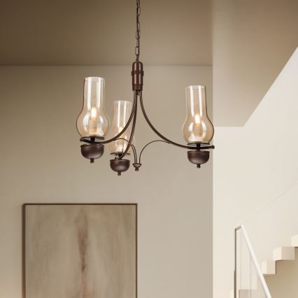 Brilagi - Suspension LED sur chaîne COTTAGE 3xE14/40W/230V hêtre/marron/beige fumé