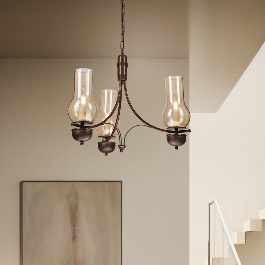 Brilagi - Suspension LED sur chaîne COTTAGE 3xE14/40W/230V hêtre/marron/beige fumé