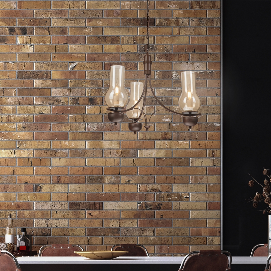 Brilagi - Suspension LED sur chaîne COTTAGE 3xE14/40W/230V hêtre/marron/beige fumé