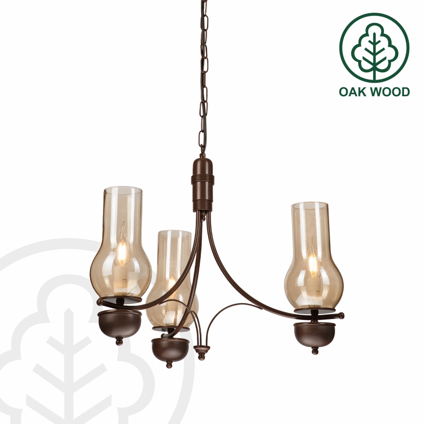 Brilagi - Suspension LED sur chaîne COTTAGE 3xE14/40W/230V hêtre/marron/beige fumé
