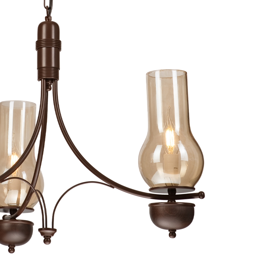 Brilagi - Suspension LED sur chaîne COTTAGE 3xE14/40W/230V hêtre/marron/beige fumé