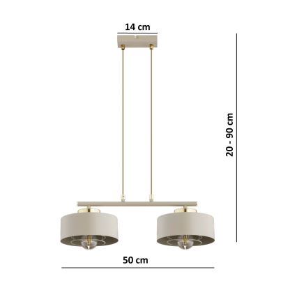 Brilagi - Suspension sur câble 2xE27/60W/230V beige/doré