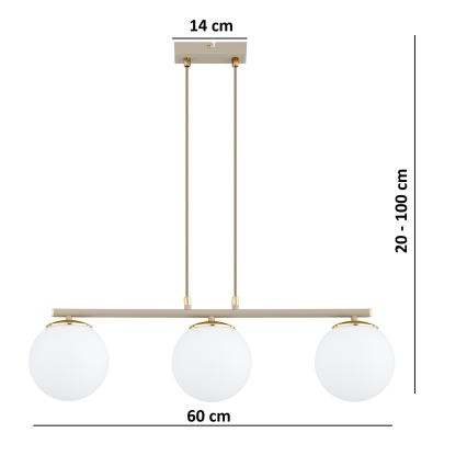 Brilagi - Suspension sur câble 3xE27/60W/230V beige/doré