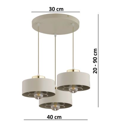 Brilagi - Suspension sur câble 3xE27/60W/230V beige/doré