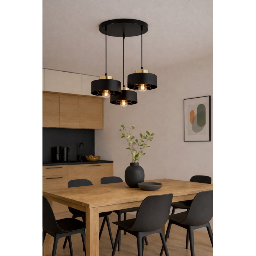 Brilagi - Suspension sur câble 3xE27/60W/230V noir/doré