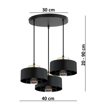 Brilagi - Suspension sur câble 3xE27/60W/230V noir/doré