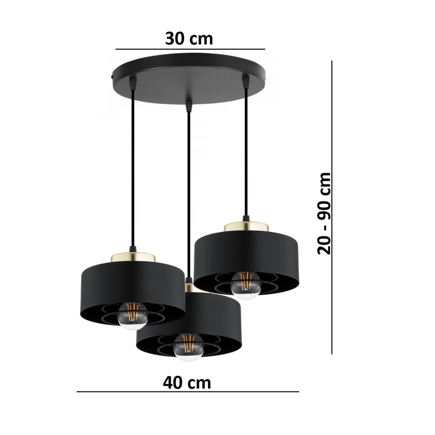 Brilagi - Suspension sur câble 3xE27/60W/230V noir/doré