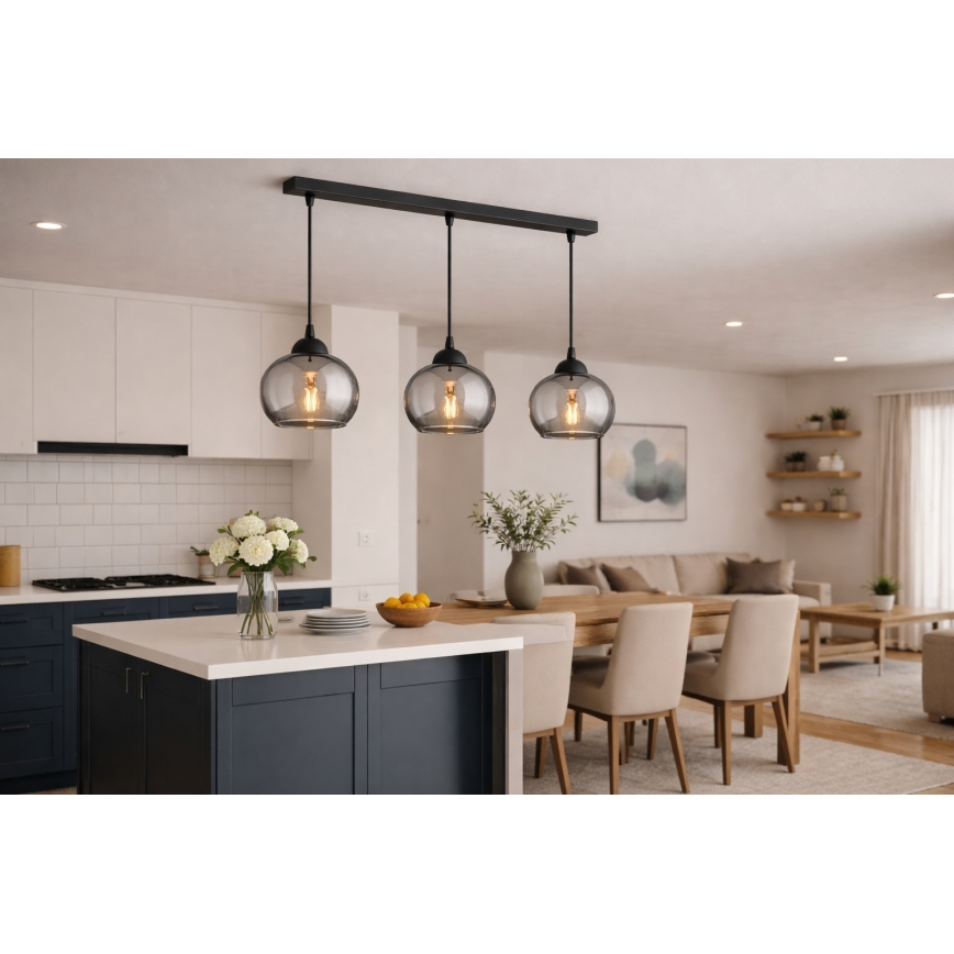 Brilagi - Suspension sur câble 3xE27/60W/230V noir/gris fumé