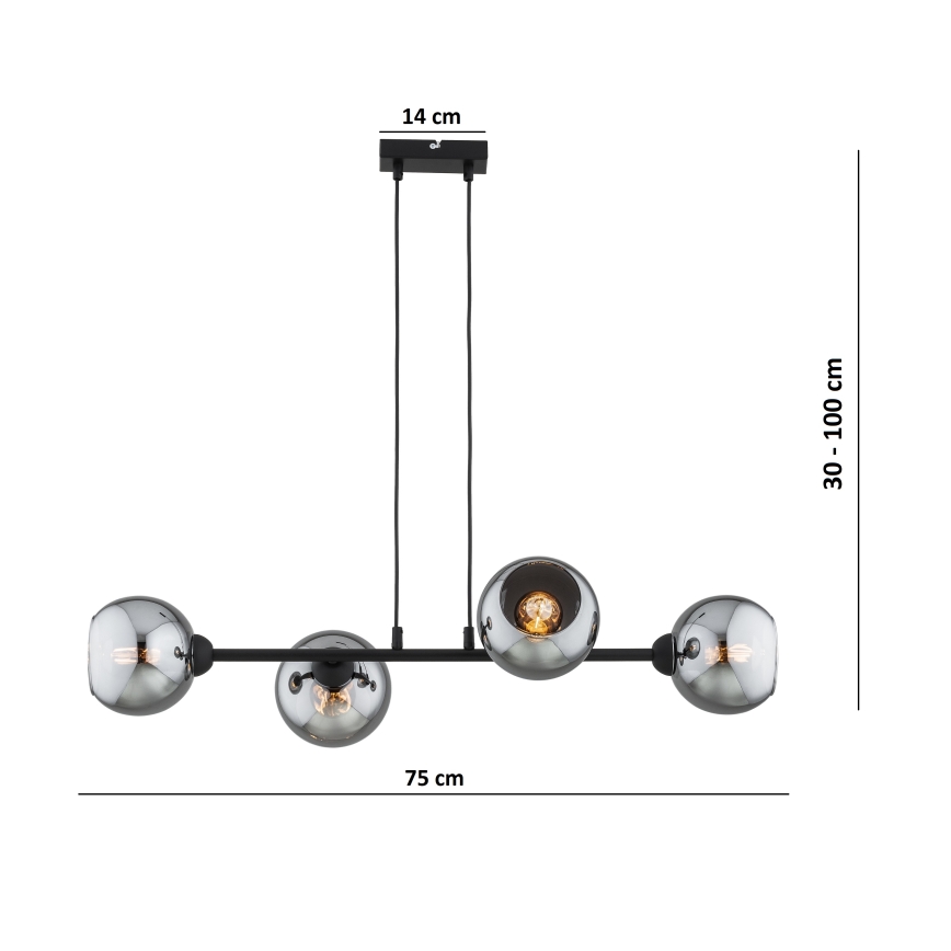 Brilagi - Suspension sur câble 4xE27/60W/230V noir/gris fumé