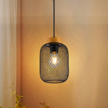 Brilagi - Suspension sur câble BASKLITE 1xE27/15W/230V bois d'hévéa/noir