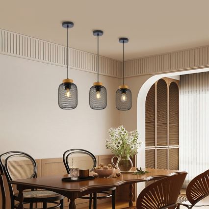 Brilagi - Suspension sur câble BASKLITE 1xE27/15W/230V bois/noir