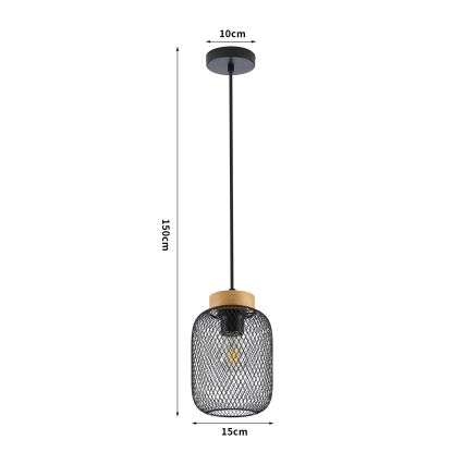 Brilagi - Suspension sur câble BASKLITE 1xE27/15W/230V bois/noir