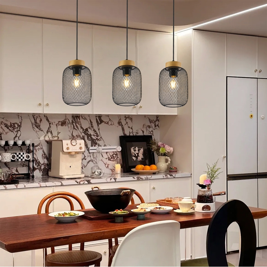 Brilagi - Suspension sur câble BASKLITE 3xE27/15W/230V bois/noir