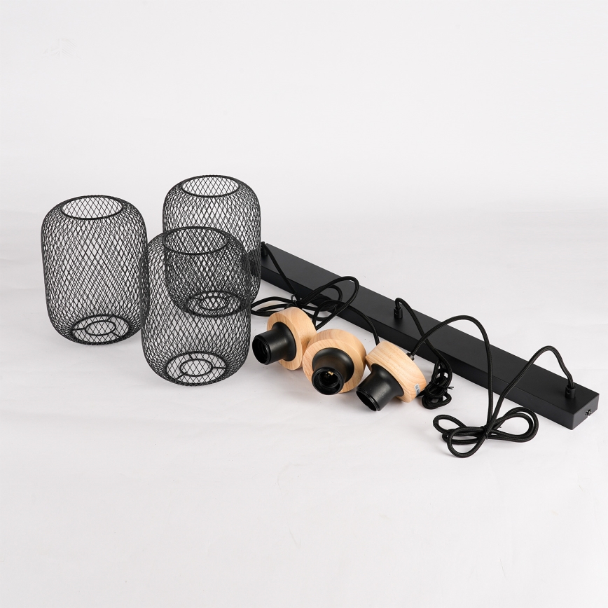 Brilagi - Suspension sur câble BASKLITE 3xE27/15W/230V bois/noir