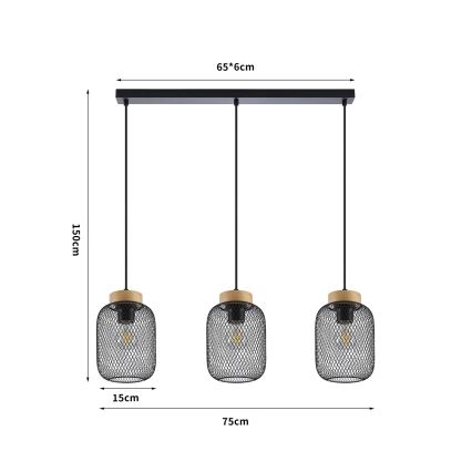 Brilagi - Suspension sur câble BASKLITE 3xE27/15W/230V bois/noir