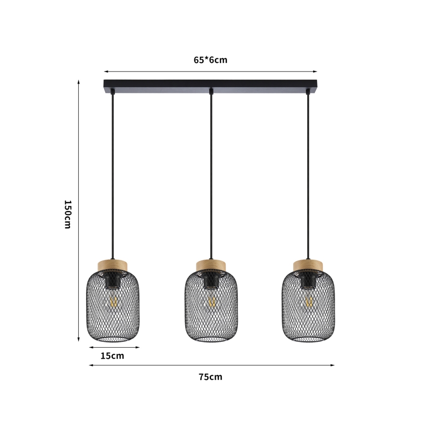 Brilagi - Suspension sur câble BASKLITE 3xE27/15W/230V bois/noir