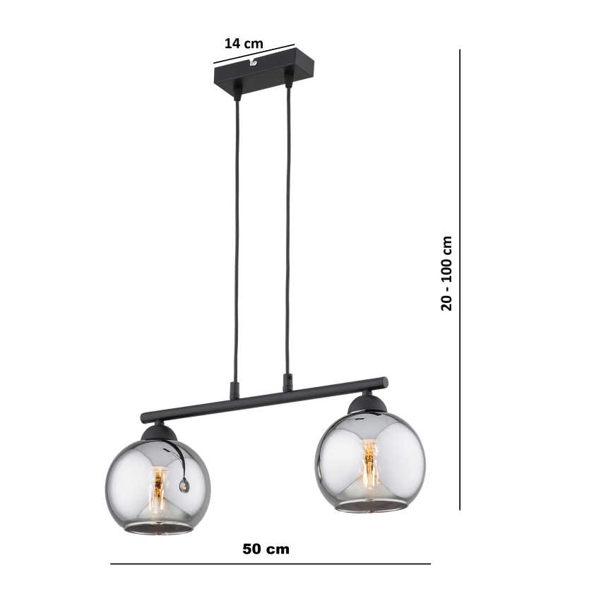Brilagi - Suspension sur câble DIOR 2xE27/60W/230V noir/gris fumé