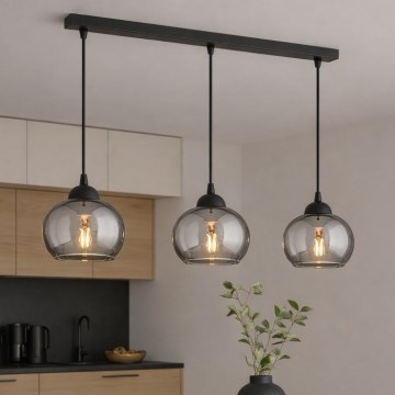 Brilagi - Suspension sur câble DIOR 3xE27/60W/230V noir/gris fumé