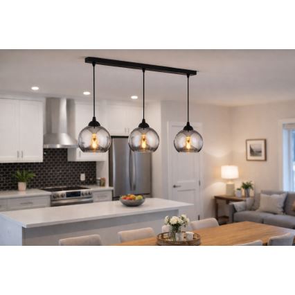 Brilagi - Suspension sur câble DIOR 3xE27/60W/230V noir/gris fumé