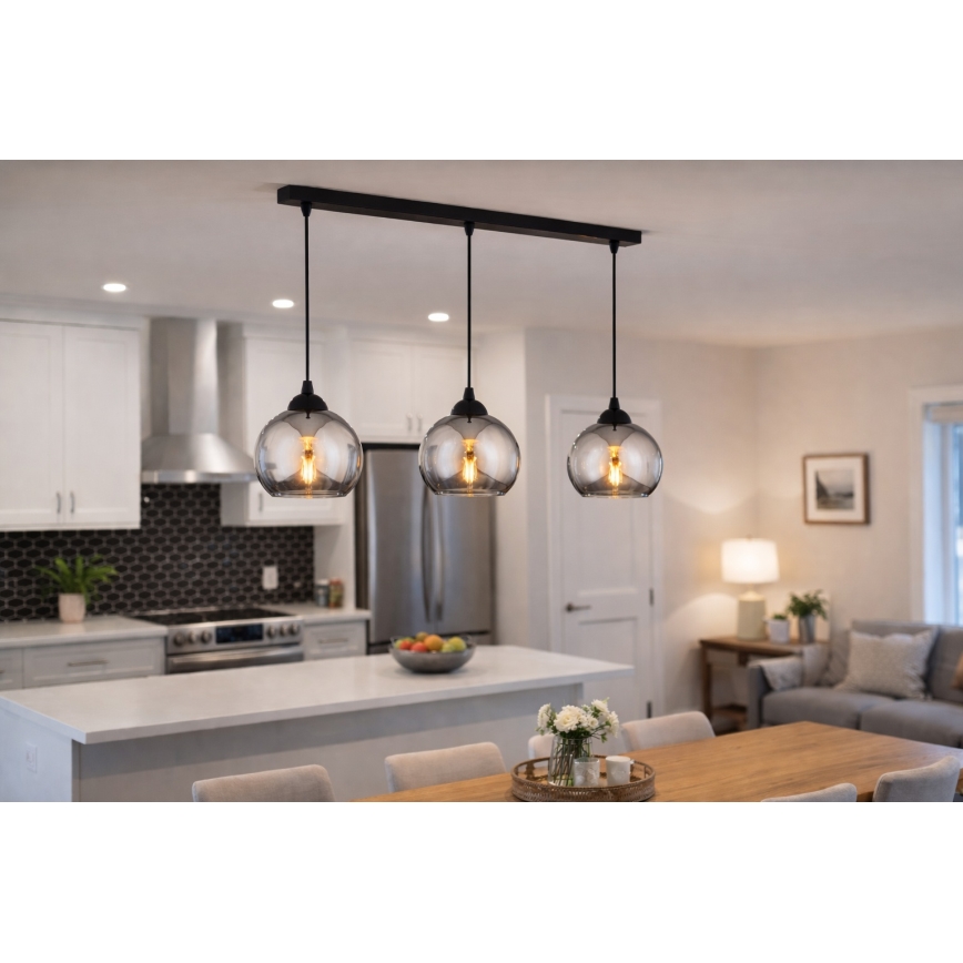 Brilagi - Suspension sur câble DIOR 3xE27/60W/230V noir/gris fumé