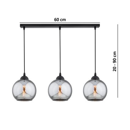 Brilagi - Suspension sur câble DIOR 3xE27/60W/230V noir/gris fumé