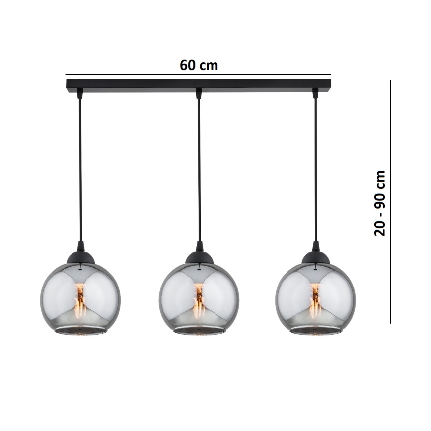 Brilagi - Suspension sur câble DIOR 3xE27/60W/230V noir/gris fumé