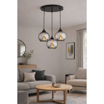 Brilagi - Suspension sur câble DIOR 3xE27/60W/230V noir/gris fumé