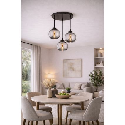 Brilagi - Suspension sur câble DIOR 3xE27/60W/230V noir/gris fumé