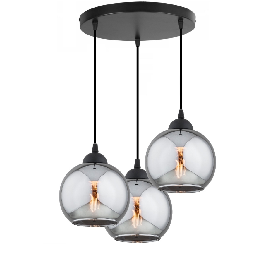 Brilagi - Suspension sur câble DIOR 3xE27/60W/230V noir/gris fumé