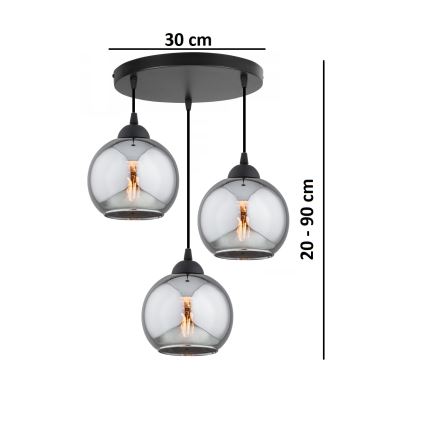 Brilagi - Suspension sur câble DIOR 3xE27/60W/230V noir/gris fumé