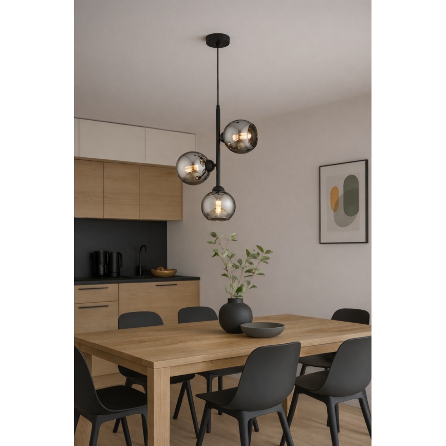 Brilagi - Suspension sur câble DIOR 3xE27/60W/230V noir/gris fumé