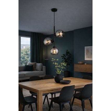 Brilagi - Suspension sur câble DIOR 3xE27/60W/230V noir/gris fumé