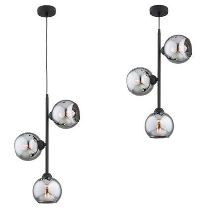 Brilagi - Suspension sur câble DIOR 3xE27/60W/230V noir/gris fumé