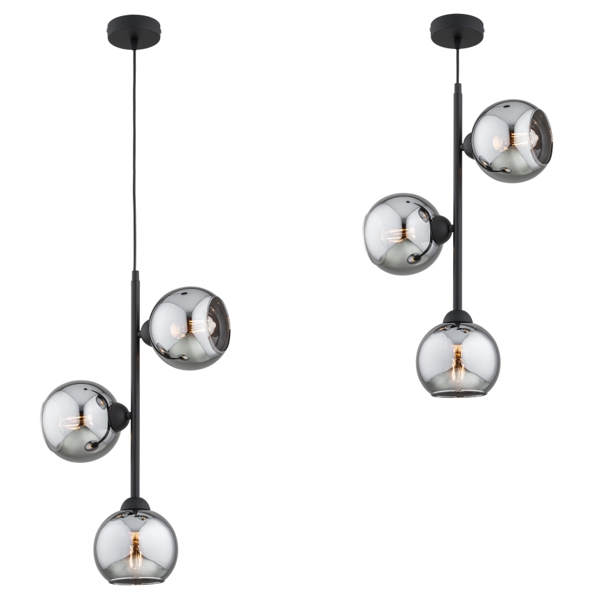 Brilagi - Suspension sur câble DIOR 3xE27/60W/230V noir/gris fumé