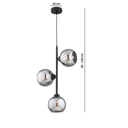 Brilagi - Suspension sur câble DIOR 3xE27/60W/230V noir/gris fumé