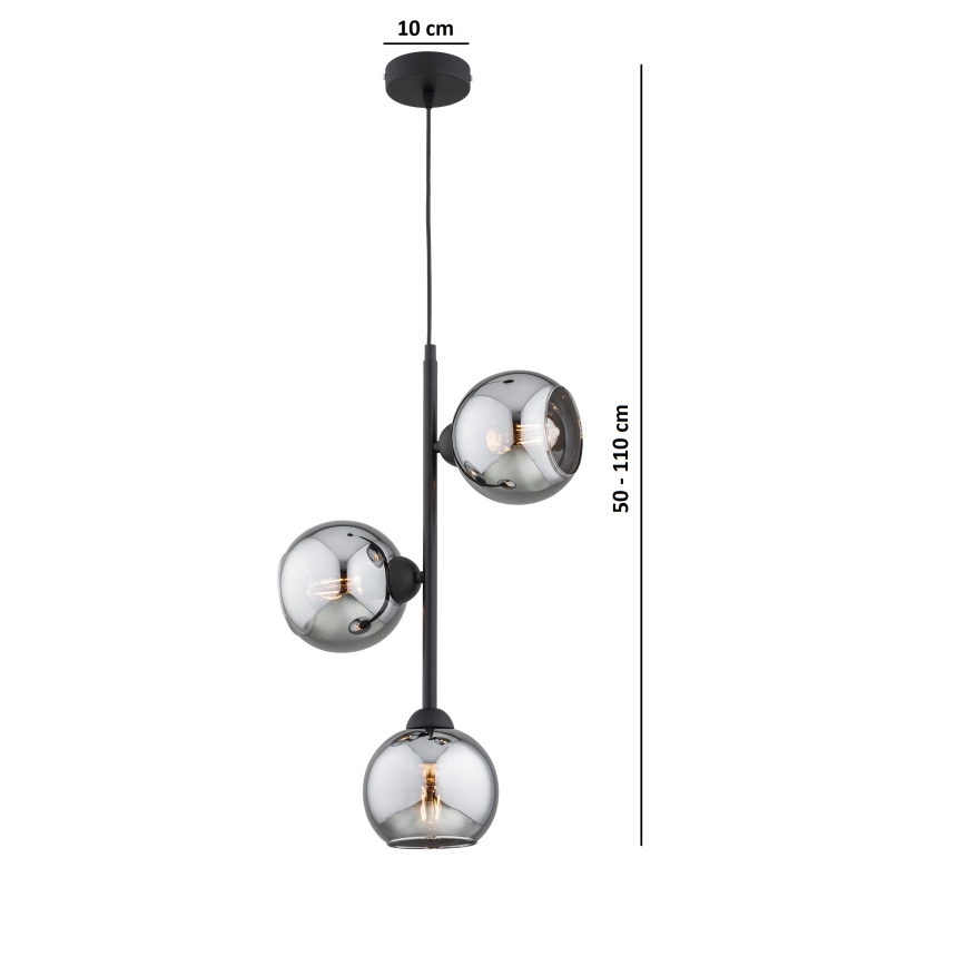 Brilagi - Suspension sur câble DIOR 3xE27/60W/230V noir/gris fumé