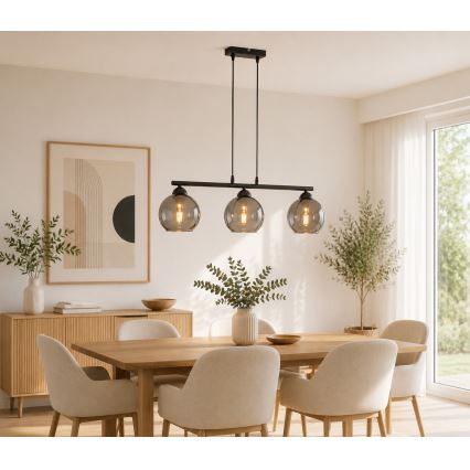 Brilagi - Suspension sur câble DIOR 3xE27/60W/230V noir/gris fumé