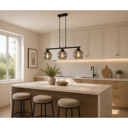 Brilagi - Suspension sur câble DIOR 3xE27/60W/230V noir/gris fumé