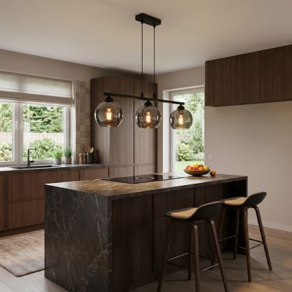 Brilagi - Suspension sur câble DIOR 3xE27/60W/230V noir/gris fumé