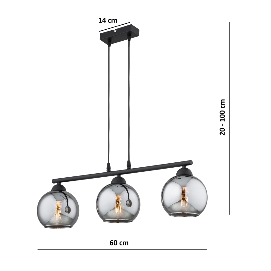 Brilagi - Suspension sur câble DIOR 3xE27/60W/230V noir/gris fumé